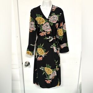 Anthropologie Luna Moon Floral Crepe Belted Robe Wrap Dress Boho Small Leisure